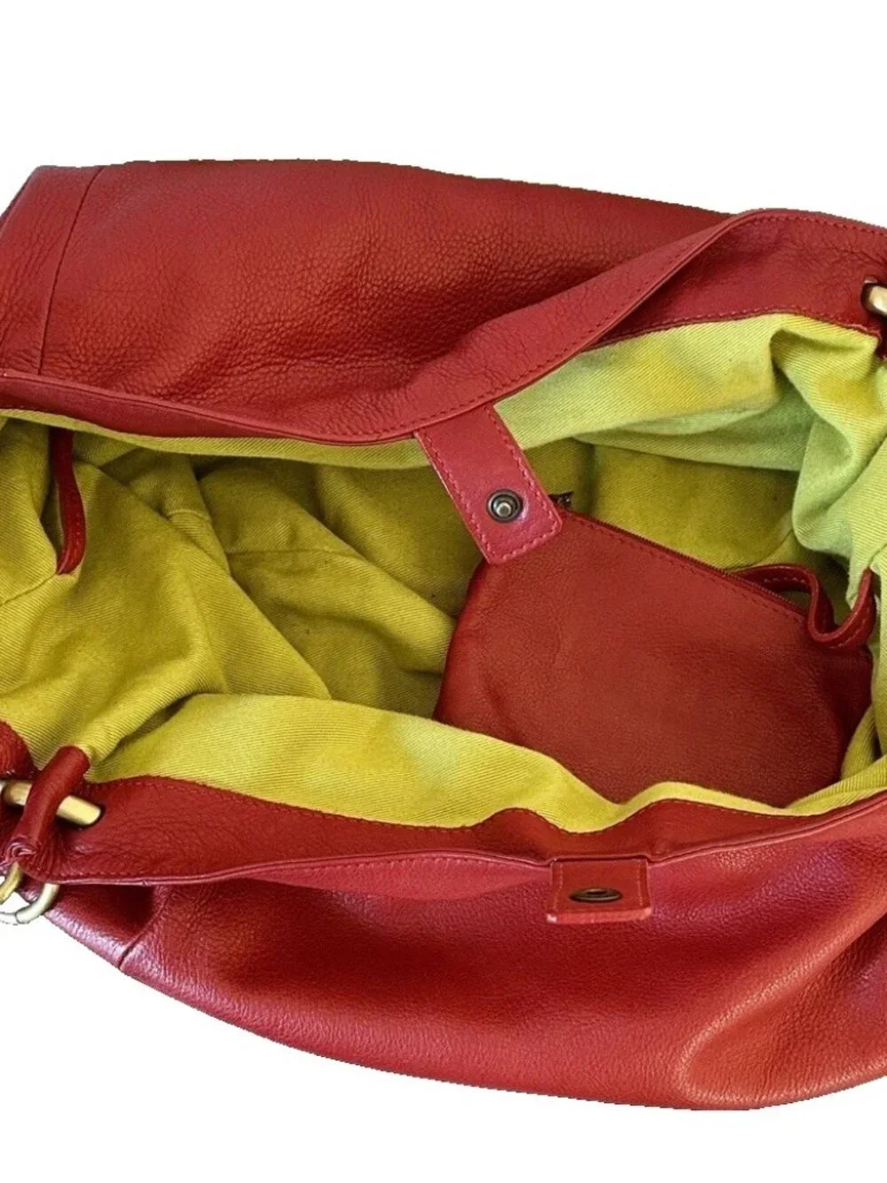 LUPO Leather Shoulder Hobo Bag Red Chain Handle